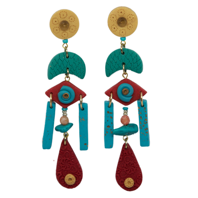 Miss Meraki Design Indie Turquoise Earrings - Coachella Collection. A luxury bohemian inspired polymer clay jewellery collection made by New Zealand Artist Rachel Campbell
