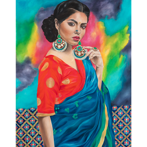 Miss Meraki Design, Holi, Original Oil Painting by New Zealand artist Rachel Campbell. This painting is inspired by the hindu festival, Holi. It is a festival of colour. 