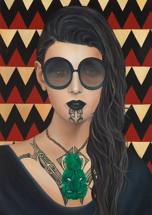 SOLD, Miss Meraki Design, Original Oil Painting by New Zealand Artist Rachel Campbell. A celebration of the modern Maori woman. She knows where she has come from and where she is going.