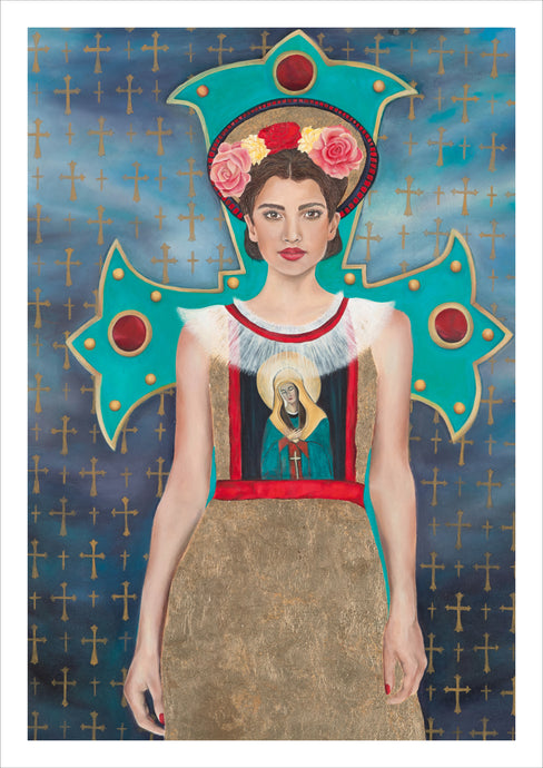 Miss Meraki Design,Fine Art Limited Edition Print by New Zealand artist Rachel Campbell. Maria Magdalena is a representation of the dominant faith in Mexico, Catholicism. There are only 25 limited edition prints available.