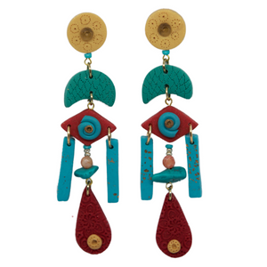 Miss Meraki Design Indie Turquoise Earrings - Coachella Collection. A luxury bohemian inspired polymer clay jewellery collection made by New Zealand Artist Rachel Campbell