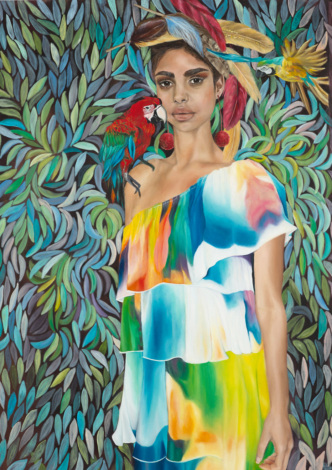 Miss Meraki Design, Original Oil Painting by New Zealand Artist Rachel Campbell. This painting is inspired by my time living in Far North Queensland, the Daintree Rainforest and the colours of the wildlife that reside in this area. 